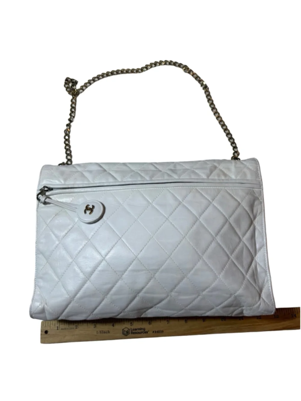 Vintage Chanel White Quilted Lambskin XL Maxi Single Flap Chain Bag
